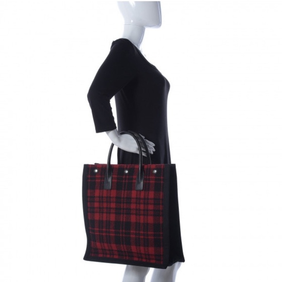 Saint Laurent Noe Red and Black Plaid Tote Bag. Rare. Large - Picture 13 of 14